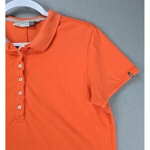 Kjus Golf Polo Shirt Womens Sz US XL Solid Orange Top UPF50+ Stretch Knit